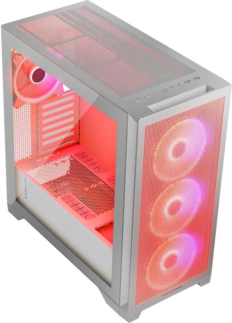 Kasë MODECOM Volcano Expanse S ARGB Midi Tower ATX/µATX/ITX me 4 ventilatorë ARGB, xham i kalitur, e bardhë