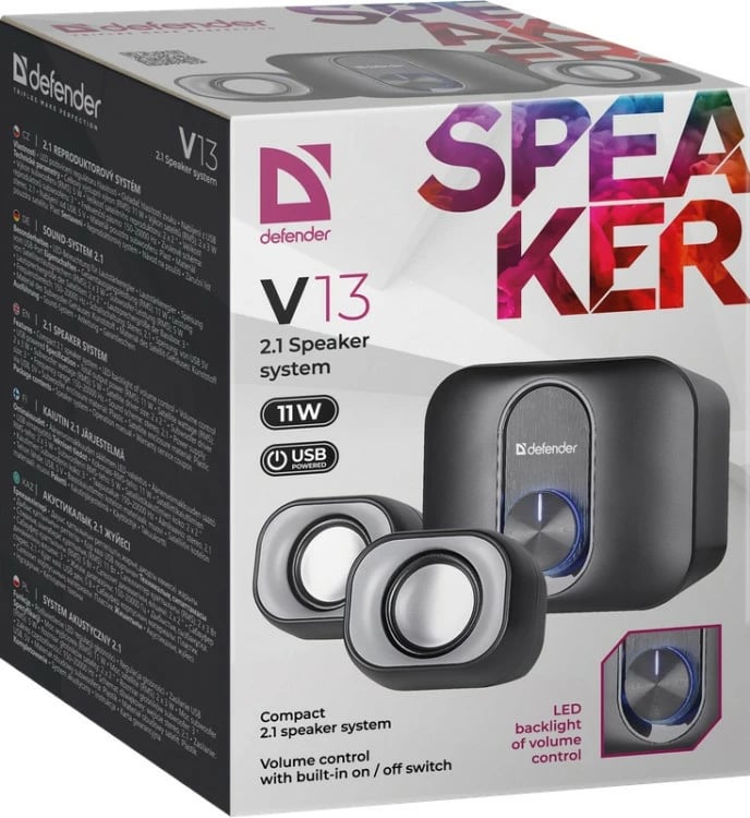 Kasë zëri Defender V13 2.1, 11W, USB, LED, E zezë