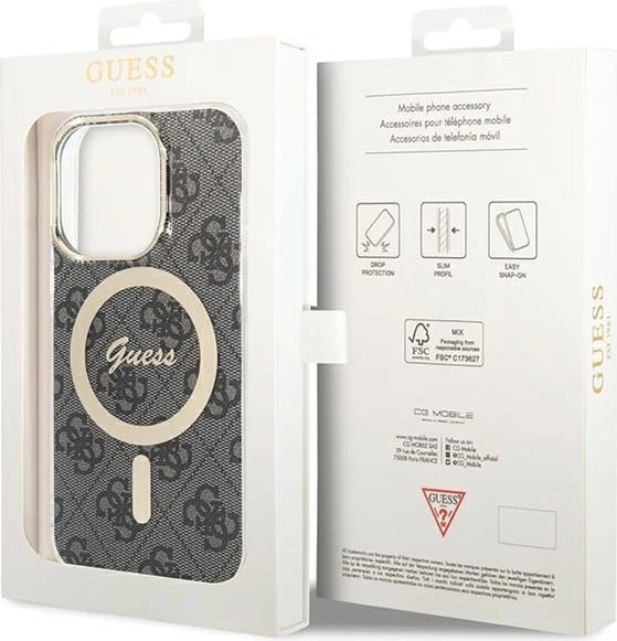 Mbështjellës Guess 4G MagSafe për iPhone 15 Pro, i zi