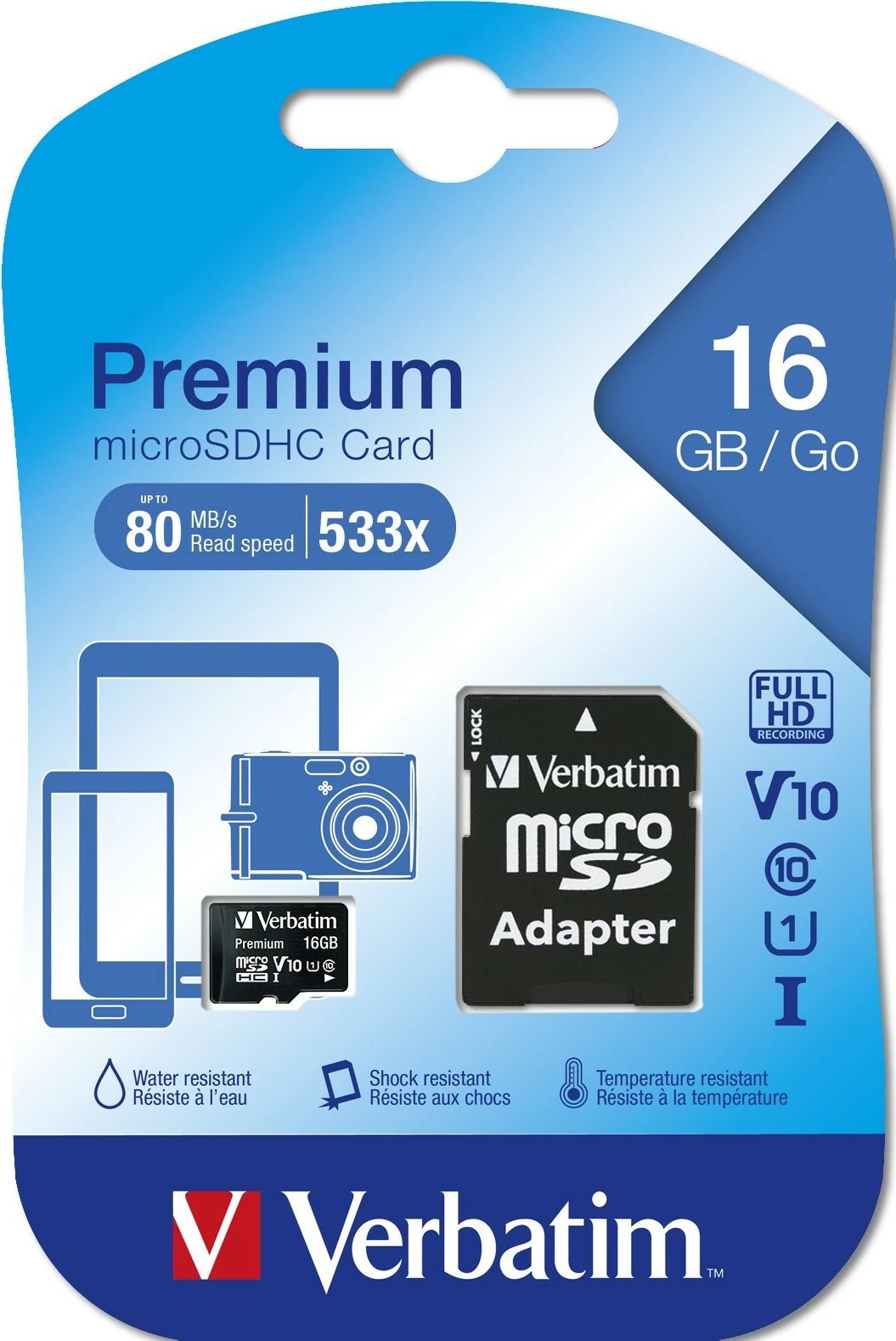 Kartelë MicroSDHC Verbatim, 16 GB, Class 10, e zezë