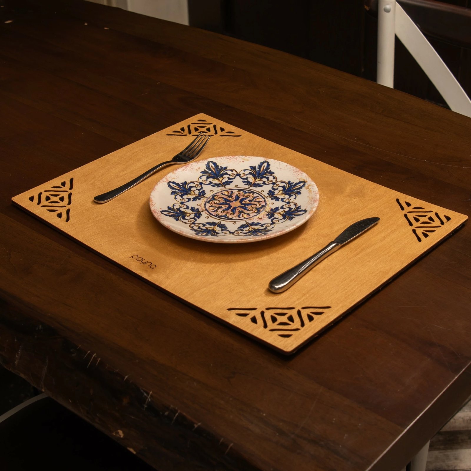 Set nënshtruesish tavoline prej druri, 4 copë, Hermia, Corpat, ngjyrë mjaltë