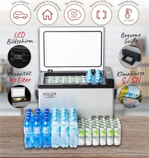 Frigorifer portativ me kompresor, Adler, AD 8081, 40L, ekran LCD, diapazon -20°C deri +20°C, gri/zi Frigorifer portativ me kompresor, Adler, AD 8081, 40L, ekran LCD, diapazon -20°C deri +20°C, gri/zi