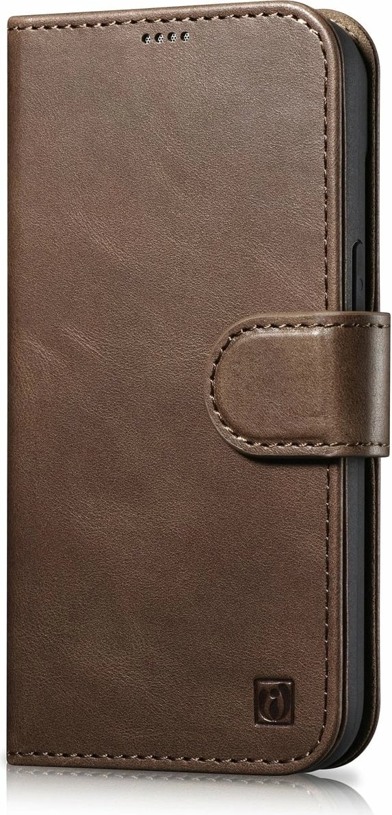 Mbështjellës iCarer Oil Wax Wallet 2in1 për iPhone 14 Plus, lëkurë natyrale, Anti-RFID, Kafe