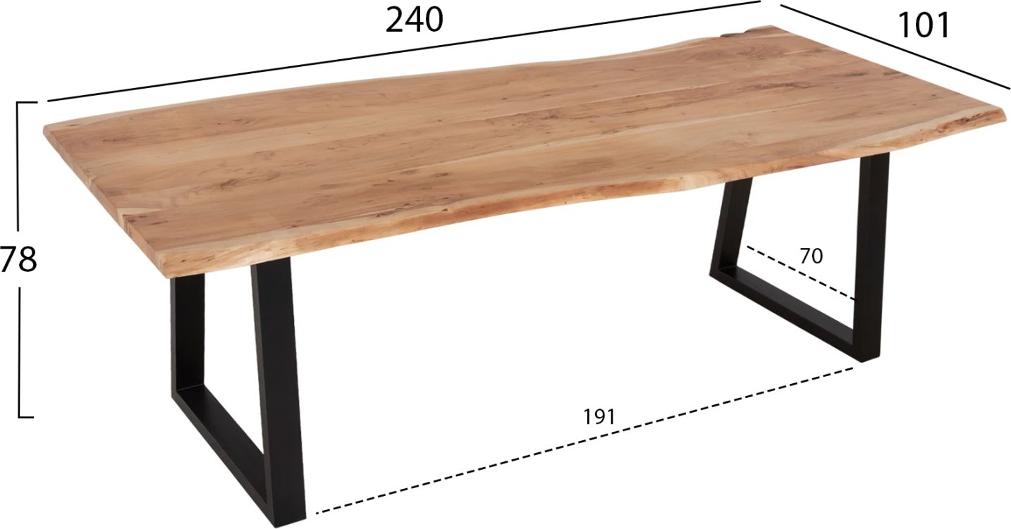 Tavolinë ngrënieje MONTANA, dru akacie, 240x101x78 cm, trashësi 3.5 cm