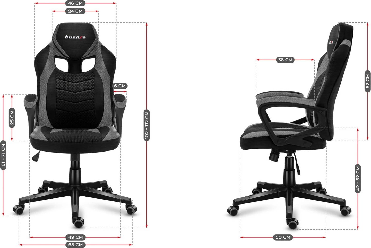 Karrgie për gaming Huzaro Force, 2.5, e zezë/hiri