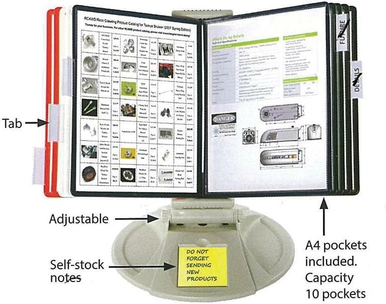 Stendë prezantimi M&T me bazë të rrumbullakët, 10 xhepa A4