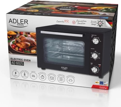 Furrë elektrike, Adler AD 6025, 35L, konvekcion + rrotisserie, 1500W, e zezë