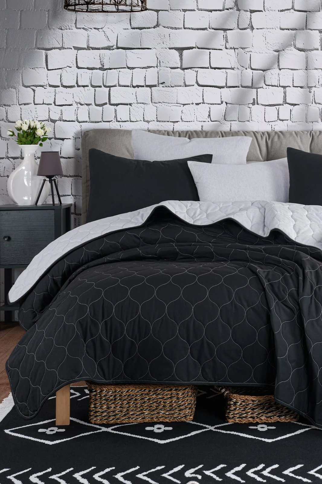 Set mbulesë dysheku dopio, ngjyrë e zezë dhe gri, L'essentiel