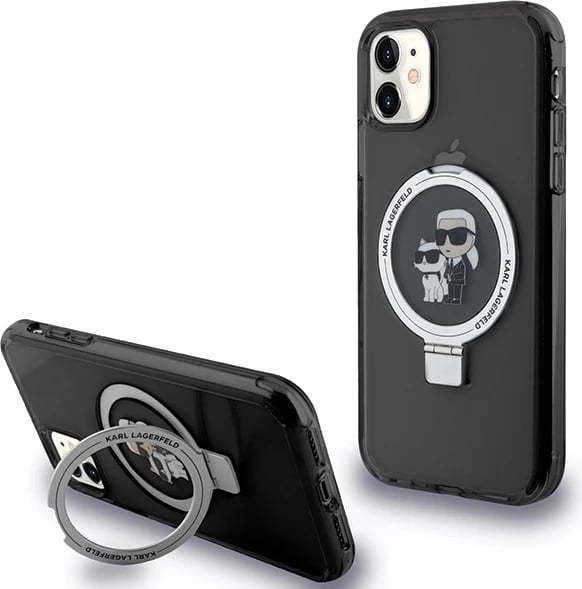 Mbështjellës Karl Lagerfeld Ring Stand Karl&Choupette MagSafe për iPhone 11/XR, e zezë