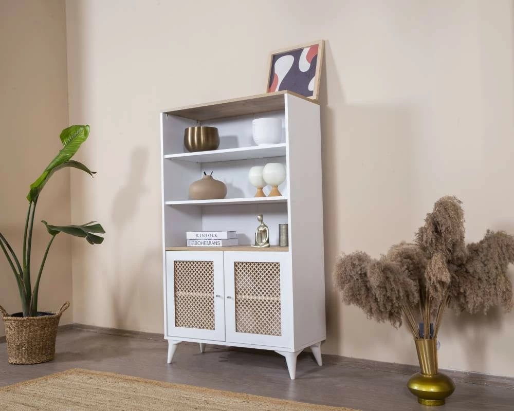 Raft librash Skye Decor, ngjyrë e bardhë dhe lis