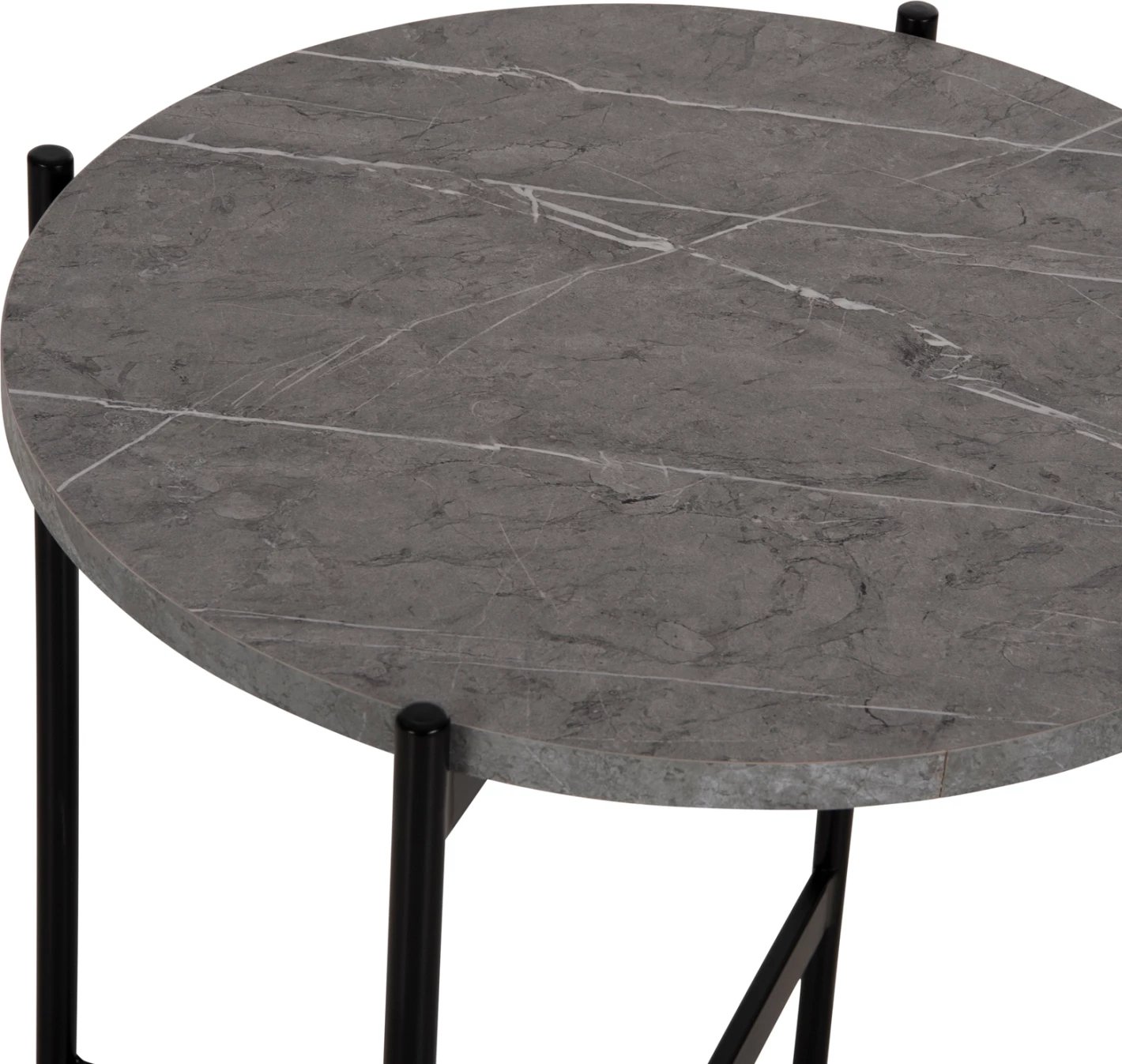 Tavolinë anësore FH9589.02 MDF mermer gri-bazë metalike e zezë Φ50x55Hcm