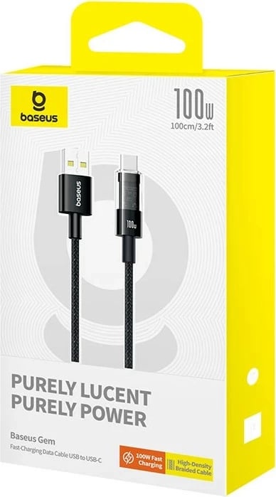 Kabllo Baseus Gem USB A në USB C, 1 m, 100 W, E zezë