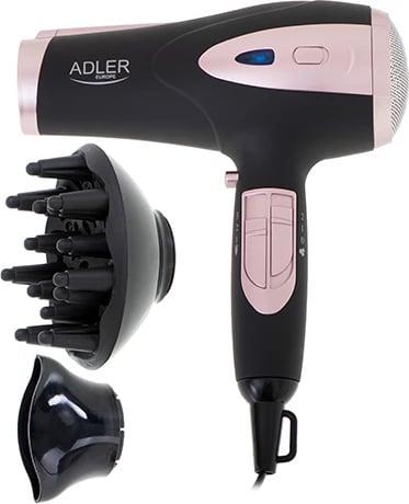 Tharëse flokësh Adler AD 2248, 1800-2200W (max 2400W), 2 shpejtësi, 3 temperatura, jonizim, me difuzor dhe koncentrator, e zezë