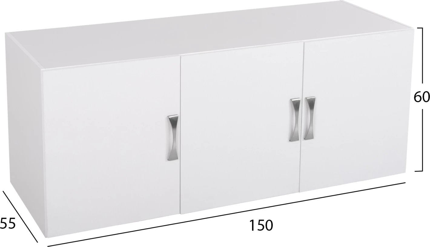 Kabinet i sipërm për gardërobë me 3 fletë, CARLY FH385.05, melaminë, ngjyrë e bardhë, 150x55x60H cm