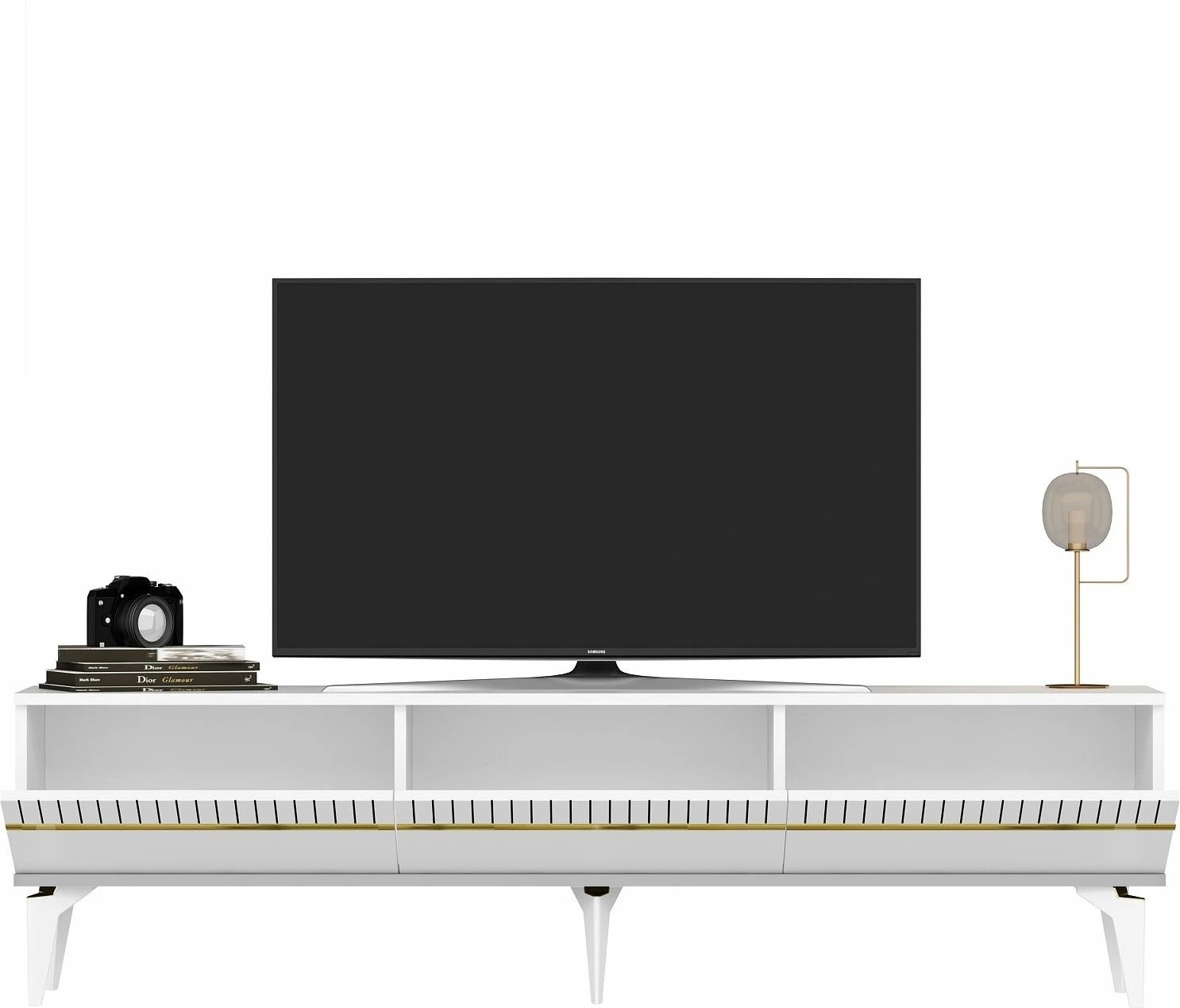 Komodë TV Skye Decor, e bardhë, ar