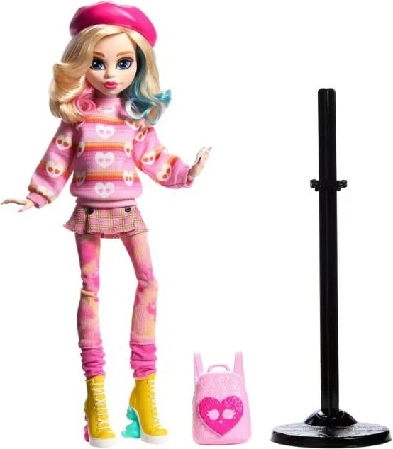 Lodër Monster High Mattel Enid Sinclair HXJ05 me beret rozë dhe çantë shpine Lodër Monster High Mattel Enid Sinclair HXJ05 me beret rozë dhe çantë shpine