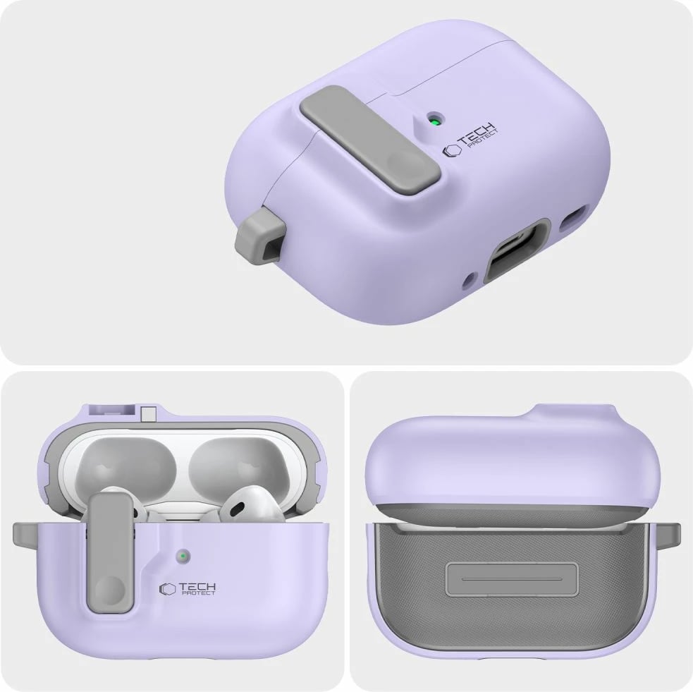 Mbështjellës Tech-Protect Slim Hook për AirPods Pro/Pro 2, me karabiner, Violet