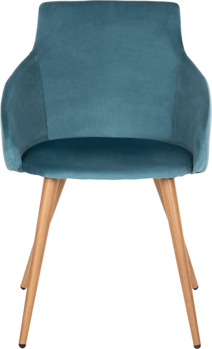 Karrige ngrënieje IVY, kadife turkeze dhe këmbë metali ngjyrë druri natyral, 53x55x79H cm., set prej 2 copë