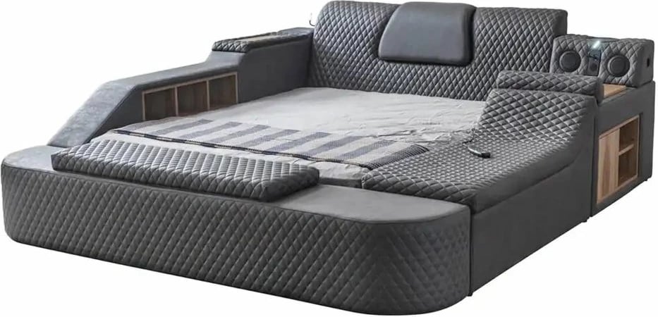 Krevat dopio me masazh, USB, audio, ngjyrë e zezë, Skye Decor Escalade Smart