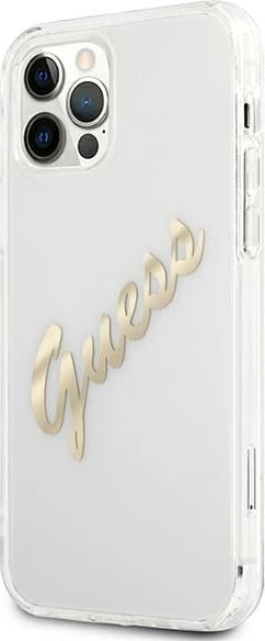 Mbështjellës Guess GUHCP12LKTRSVGO për iPhone 12 Pro Max 6.7", Transparent, Gold