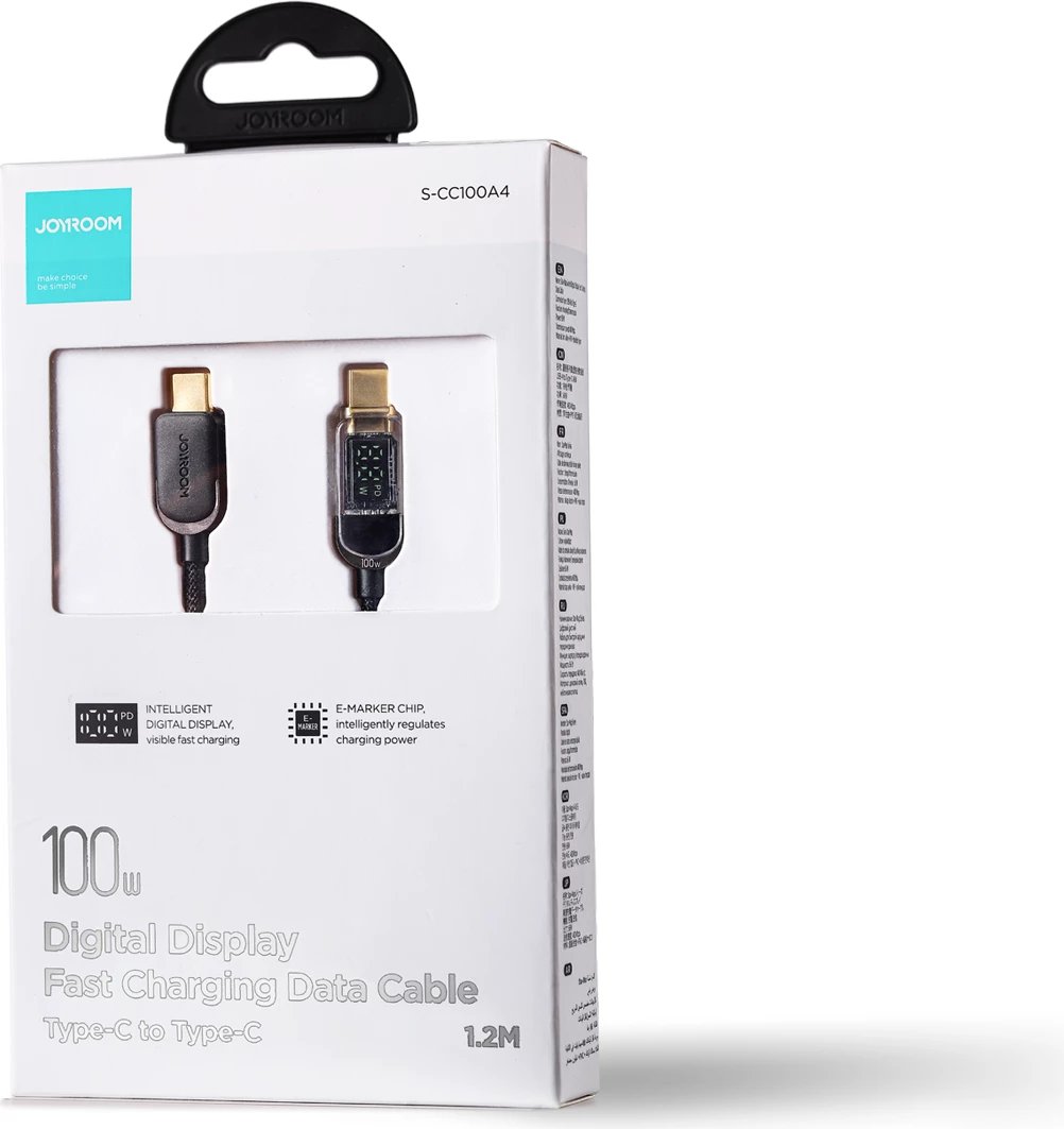 Kabllo USB-C/USB-C Joyroom A4 S-CC100A4 me ekran LED, 1.2m, 100W, e zezë