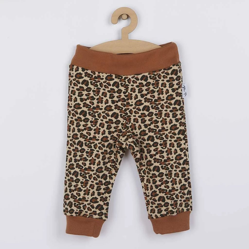 pantallona trenerke bebe, Nicol, Mia, madhësia 56 (0-3m), për vajza, 95% pambuk me elastan, kafe me print leopard