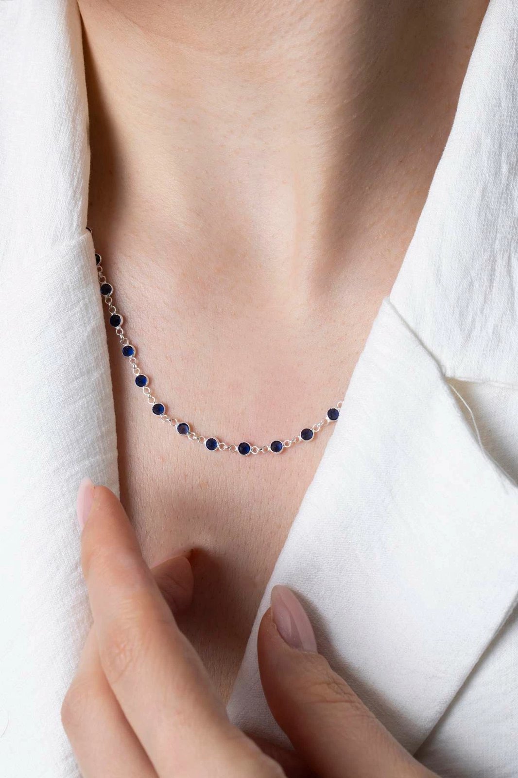 Qafore argjendi me gurë zirkon të kaltër të errët, Jumeon, TFNY65228