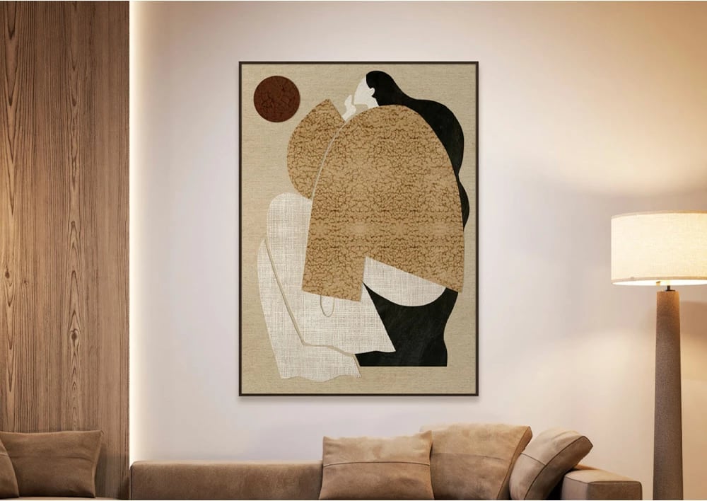 Pikturë dekorative AMIT me kornizë, 80x120x4.3cm, bezhë, e bardhë, e zezë