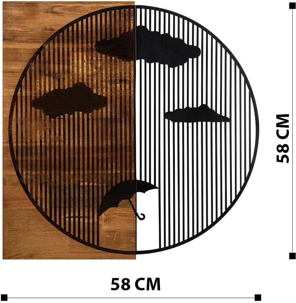 Aksesor dekorativ për mur, dru dhe metal, Wallity Yagmurlar, ngjyrë e zezë dhe arre, 58x58cm