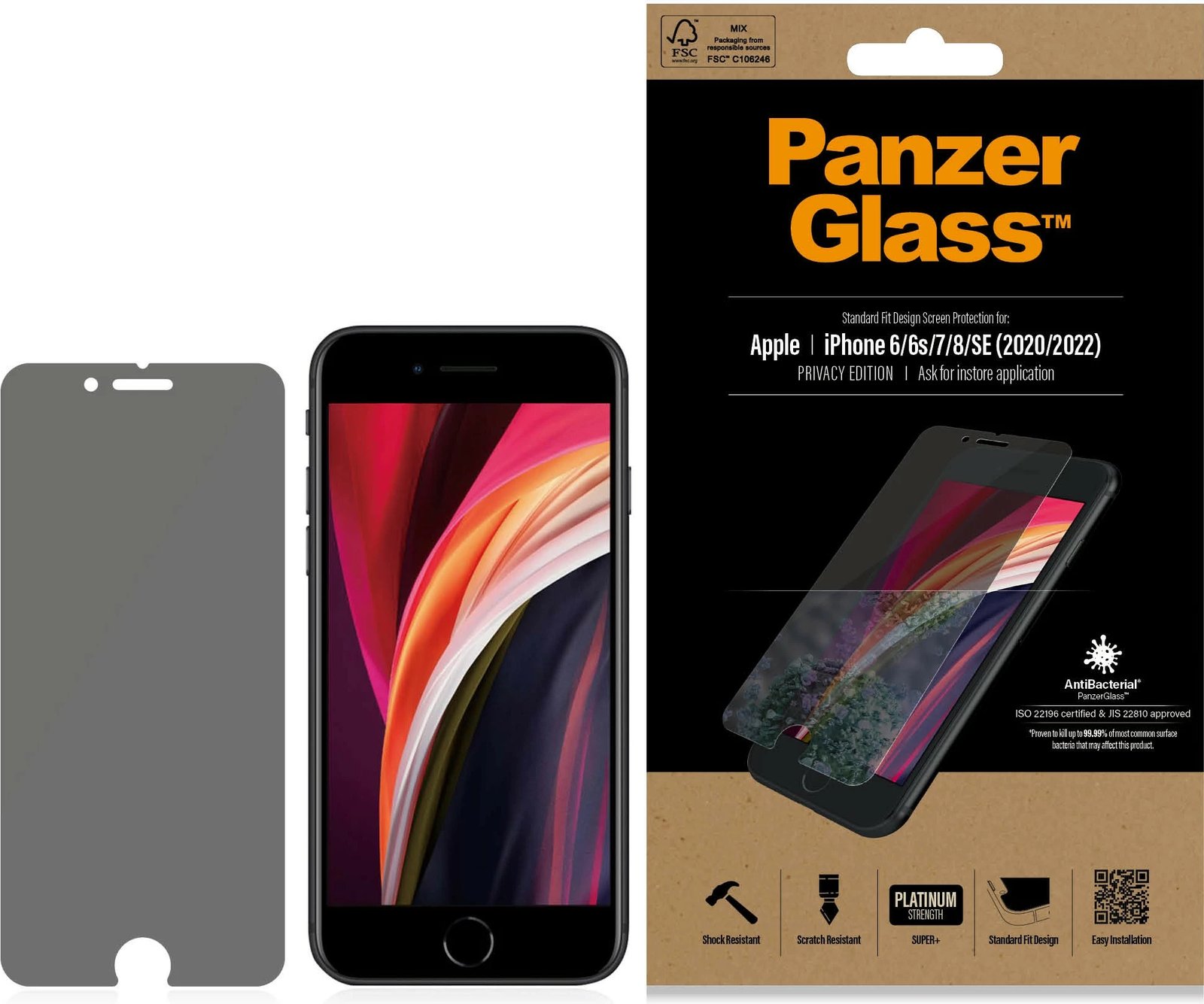 Mbrojtës ekrani PanzerGlass Privacy për iPhone 6/7/8/SE 2020/22, transparent