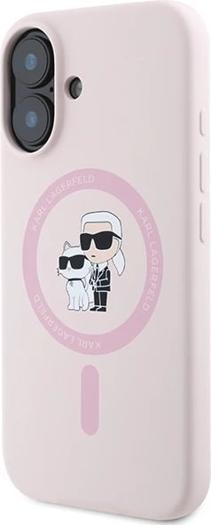 Mbështjellës Karl Lagerfeld Silicone KC Heads Ring MagSafe për iPhone 16 Plus, Rozë