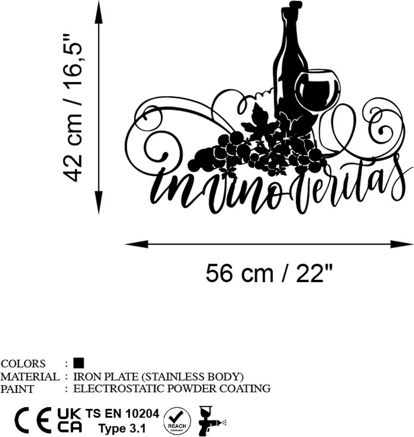 Aksesor dekorativ metalik për mur, Wallity Veritas 3, ngjyrë e zezë, 56x42cm