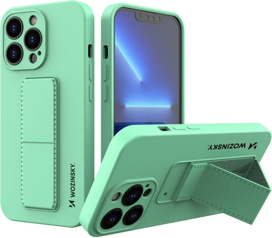 Mbështjellës silikoni Wozinsky Kickstand Case për iPhone 13 mini, mint