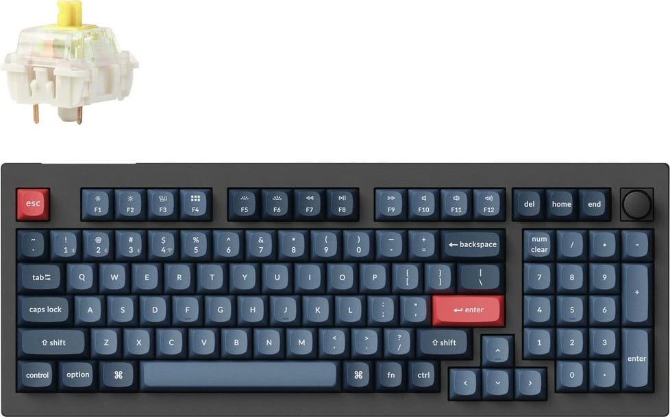 Tastierë mekanike Keychron V5 Max, DE-Layout, Gateron Jupiter Banana, Hot-Swap, RGB, e zezë/blu-gri