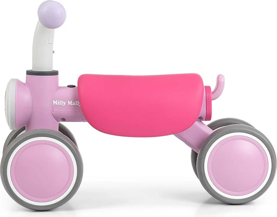 biçikletë pa pedale, Milly Mally, York, 4 rrota EVA 16 cm, dritë LED dhe tinguj, 12–36 muaj, rozë