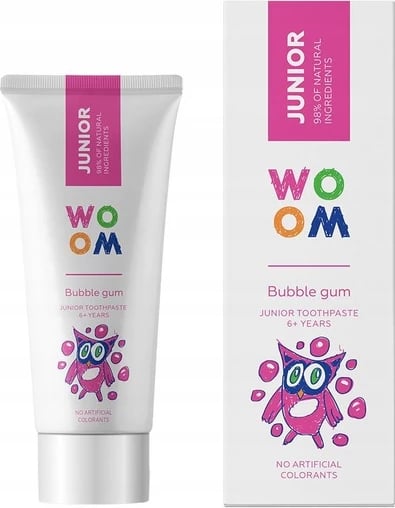 Pasta e dhëmbëve natyrale për fëmijë Woom Junior Bubble Gum uniseks 50ml
