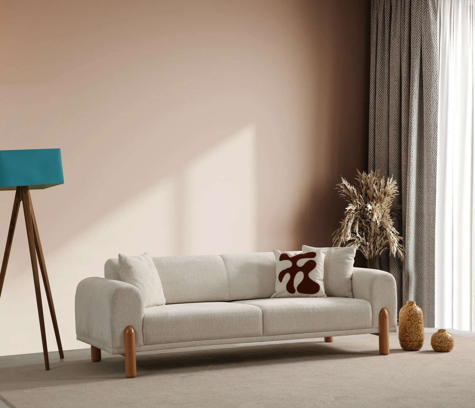 Divan-krevat treshe, ngjyrë krem, Lyke 3 vendësh