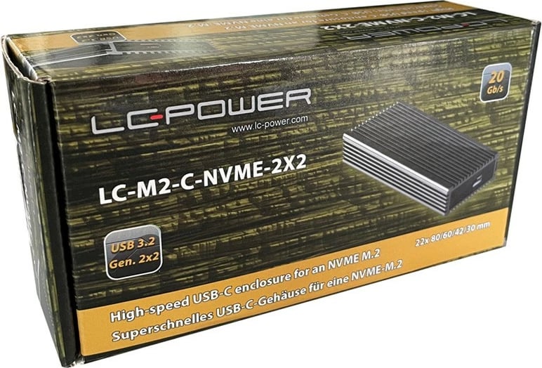 Kasë SSD LC-Power LC-M2-C-NVME-2X2, M.2, PCI Express, USB 3.2 Gen 2x2, e zezë
