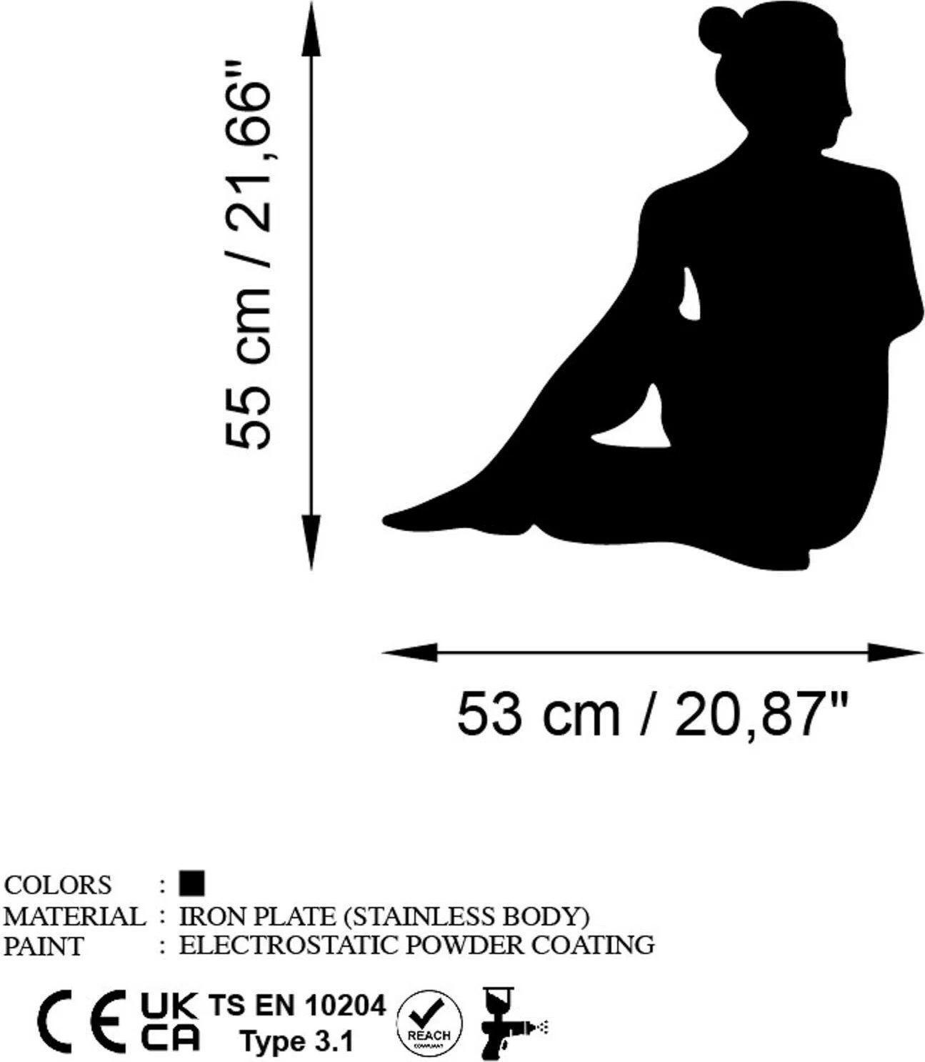 Aksesor dekorativ metalik për mur, Wallity, Yoga 22, ngjyrë e zezë, 53x55cm