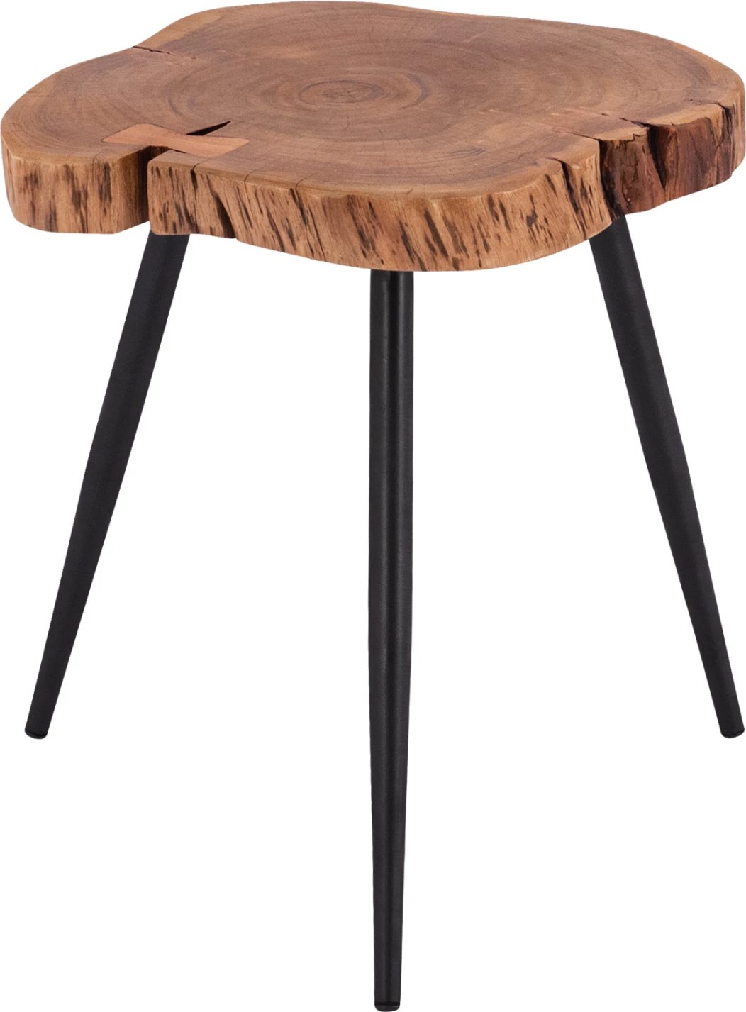 Tavolinë ndihmëse anësore, dru akacie masiv, këmbë metalike të zeza, 38x40x48cm