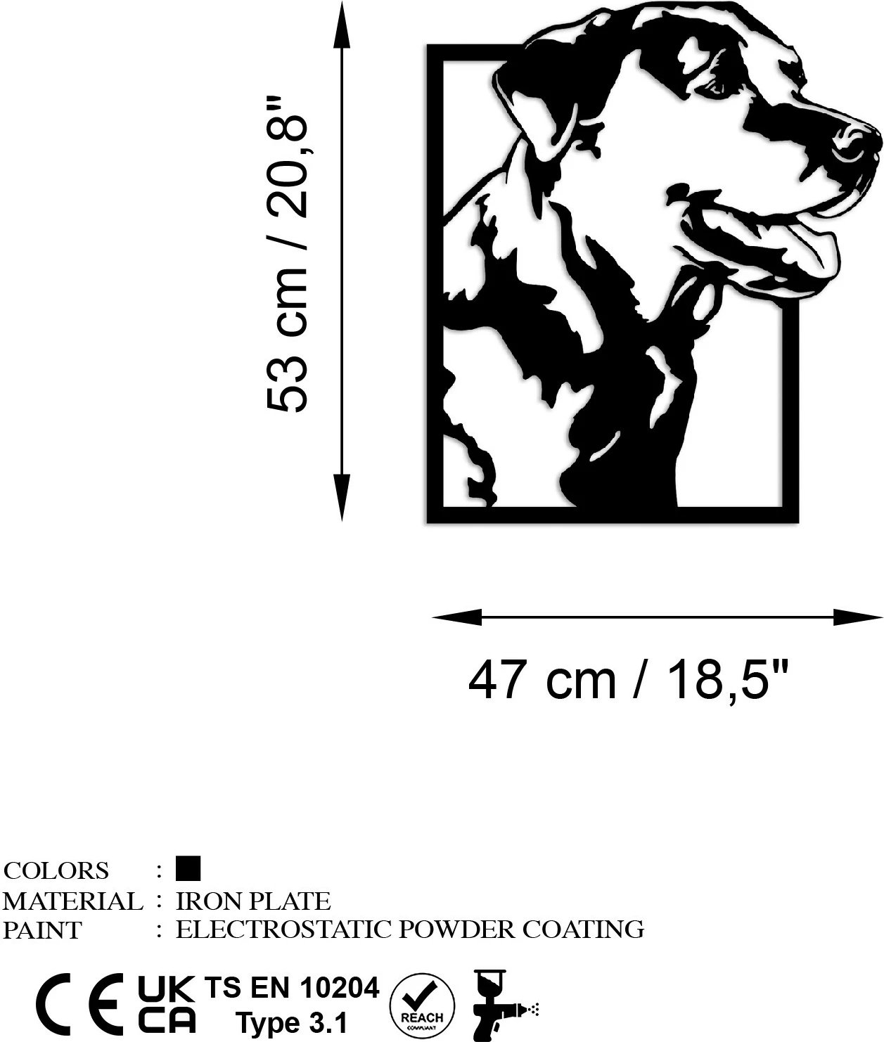 Aksesor dekorativ metalik për mur, Wallity, labrador i zi