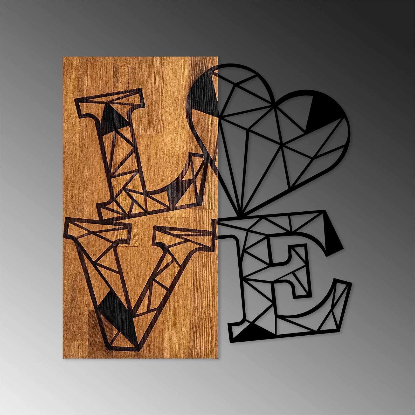 Aksesor dekorativ për mur, dru dhe metal, ngjyrë arre dhe e zezë, Wallity Love 1, 56x58cm