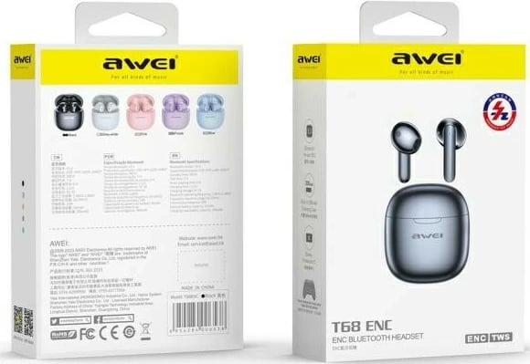 Kufje AWEI T68 TWS, Bluetooth 5.3, ENC, të zeza
