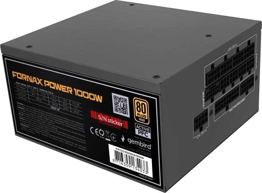 Furnizues energjie Gembird Fornax Power 1000W, 80 PLUS Gold, i zi