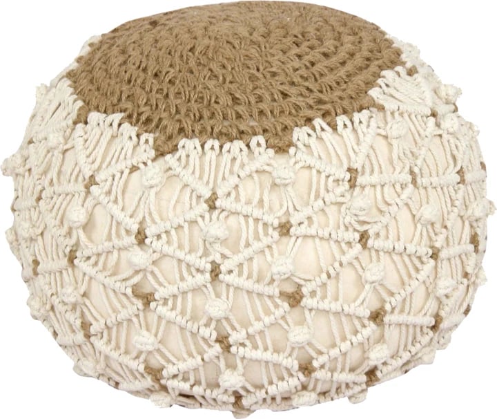 Puf jute Boha Inart, ngjyrë natyrale dhe e bardhë, D40x30cm