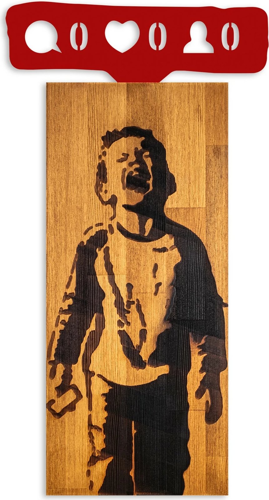 Aksesor dekorativ prej druri për mur, Banksy - Crying Boys, ngjyrë arre dhe e kuqe, 36x69x3cm