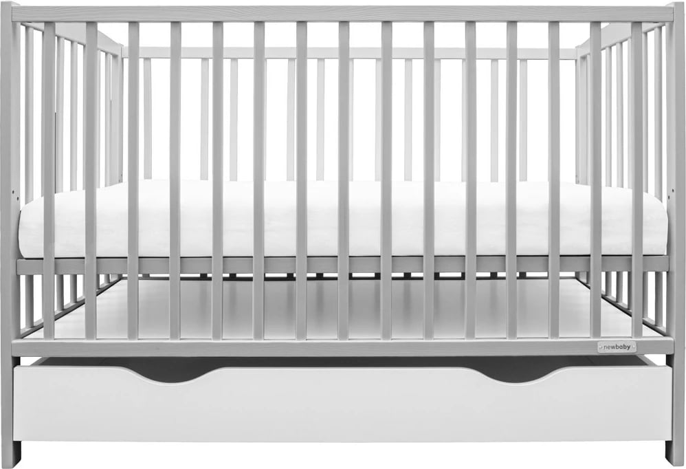 Krevat bebe me sirtar, New Baby LILLY, 120x60 cm, dru pishe, 3 nivele baze, gri
