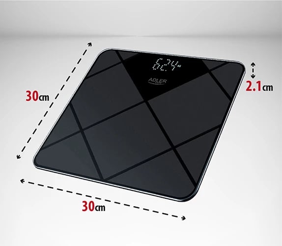 peshore banjoje elektronike, Adler AD 8169, kapacitet 180 kg, ekran LED, platformë xhami e temperuar 30x30 cm, graphite-black