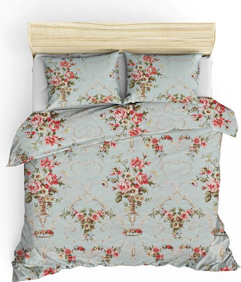 Set mbulesë krevati king size, i qepur, L'essentiel, ngjyrë mente, me dy jastëkë