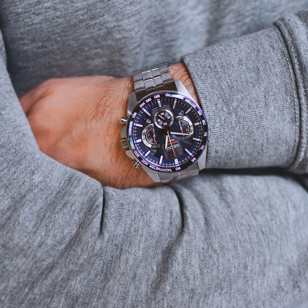 Orë dore për meshkuj SEIKO SSB345P1, e argjendtë
